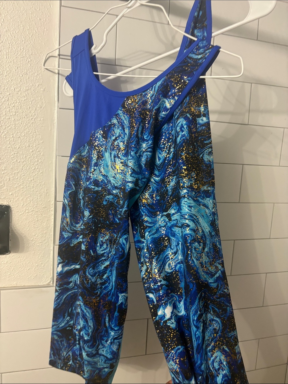 BUNDLE Danskin Now Gymnastics Blue Marble Print Women's Jumpsuit L and XL